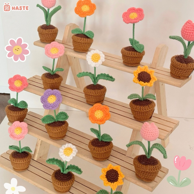 [Loại Nhỏ] Chậu Hoa Len Để Bàn Trang Trí Bàn Làm Việc Bàn Học Dễ Thương Handmade Made by Haste