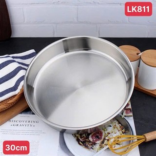 Khay inox 3 lớp đúc liền [811] – 30cm – Dùng làm chảo, chậu, khay nướng – Dùng được bếp từ