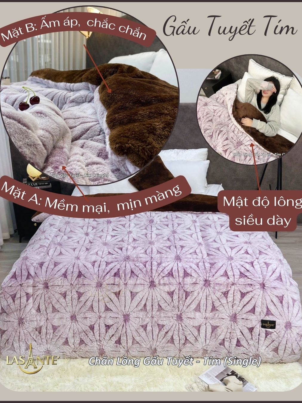 Ảnh 🎇[𝐗𝐚̉ 𝐤𝐡𝐨 𝐭𝐞̂́𝐭 𝟐𝟎𝟐𝟓] Chăn Lông Mùa Đông Đại Hàn Gấu Bắc Cực(single) Lasante 4.6 Kg Lasante 2m1*2m4 3