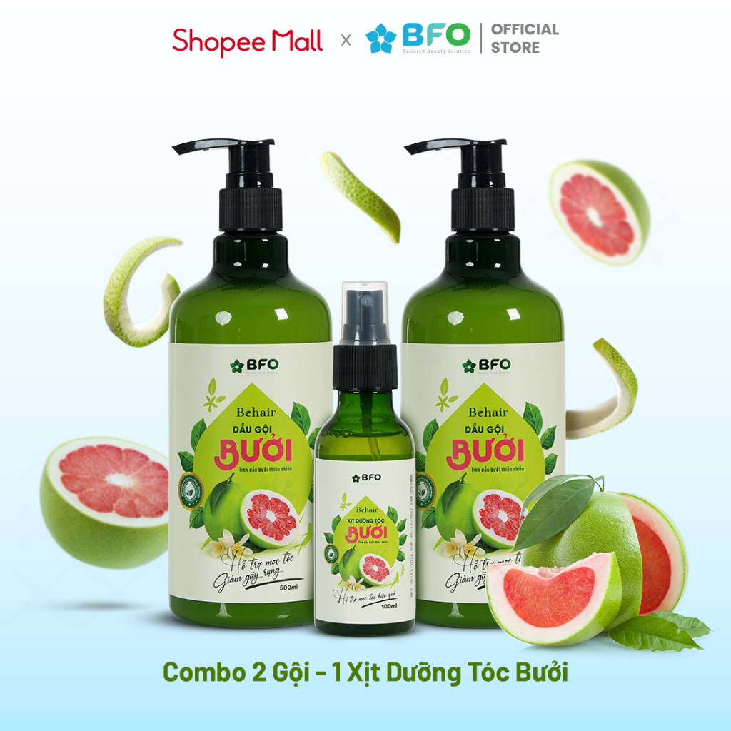 Ảnh Combo 2 Dầu Gội Tinh Dầu Bưởi Mọc Tóc Phục Hồi Tóc BFO Behair 500ml 2