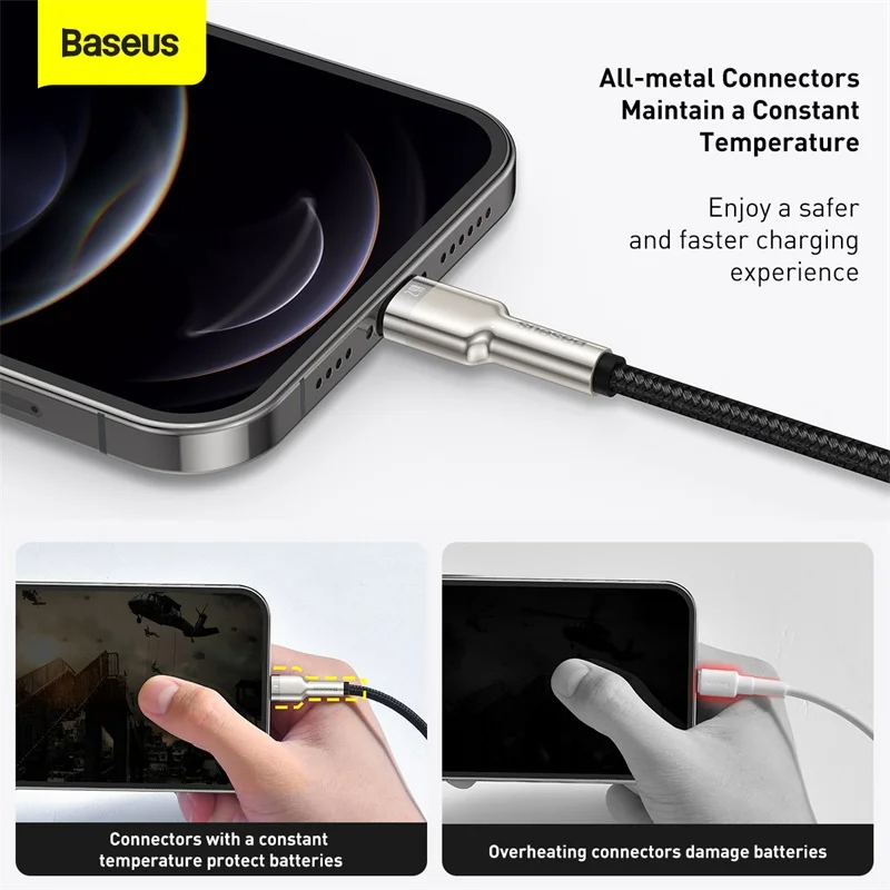 Cáp sạc nhanh Baseus Cafule Metal 20W Type-C to I.P, Đầu Hợp Kim Kẽm, Dây Dù Siêu Bền