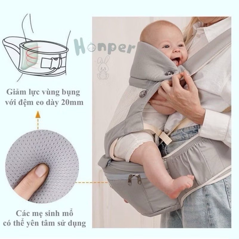 Địu em bé cao cấp đa năng Honper chống gù lưng, thoáng mát / Địu ngồi ...