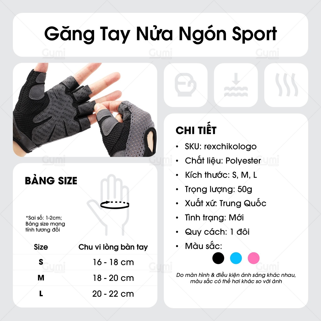 Găng Tay Bao Tay Thể Thao Nửa Ngón Tập gym / Bảo Vệ Tay Êm Ái Nhẹ Nhàng Cá Tính Logo Sport / C - GT-RexchiKoLogo