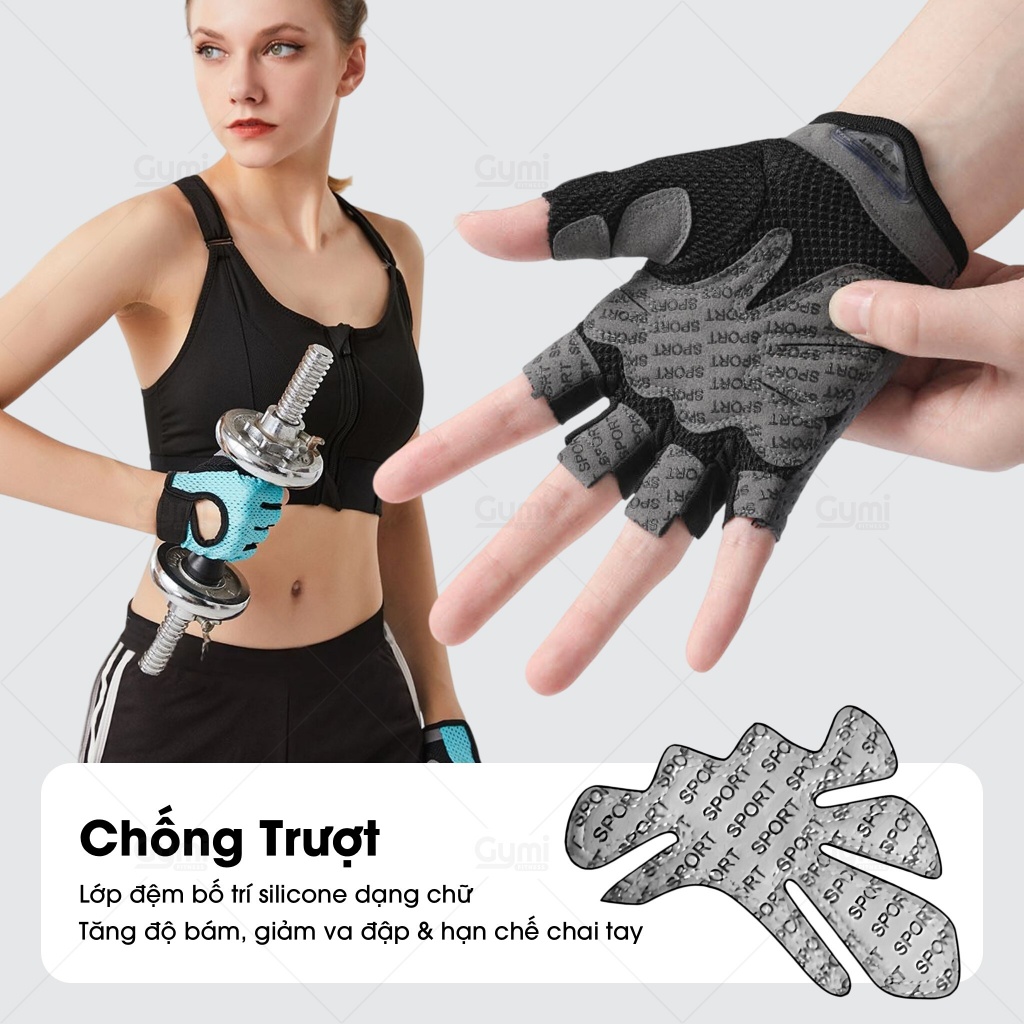 Găng Tay Bao Tay Thể Thao Nửa Ngón Tập gym / Bảo Vệ Tay Êm Ái Nhẹ Nhàng Cá Tính Logo Sport / C - GT-RexchiKoLogo
