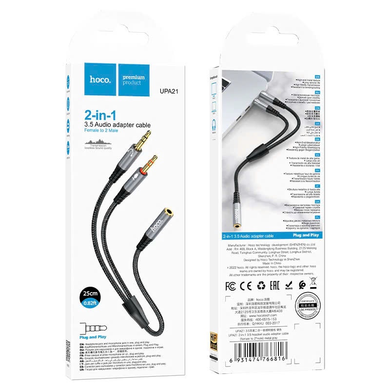 XD - Cáp chuyển đổi tai nghe 3.5mm sang mic và audio Hoco UPA21 , cáp gộp 2in1 dây bọc dù chắc chắn | BigBuy360 - bigbuy360.vn