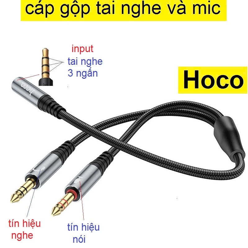 XD - Cáp chuyển đổi tai nghe 3.5mm sang mic và audio Hoco UPA21 , cáp gộp 2in1 dây bọc dù chắc chắn | BigBuy360 - bigbuy360.vn
