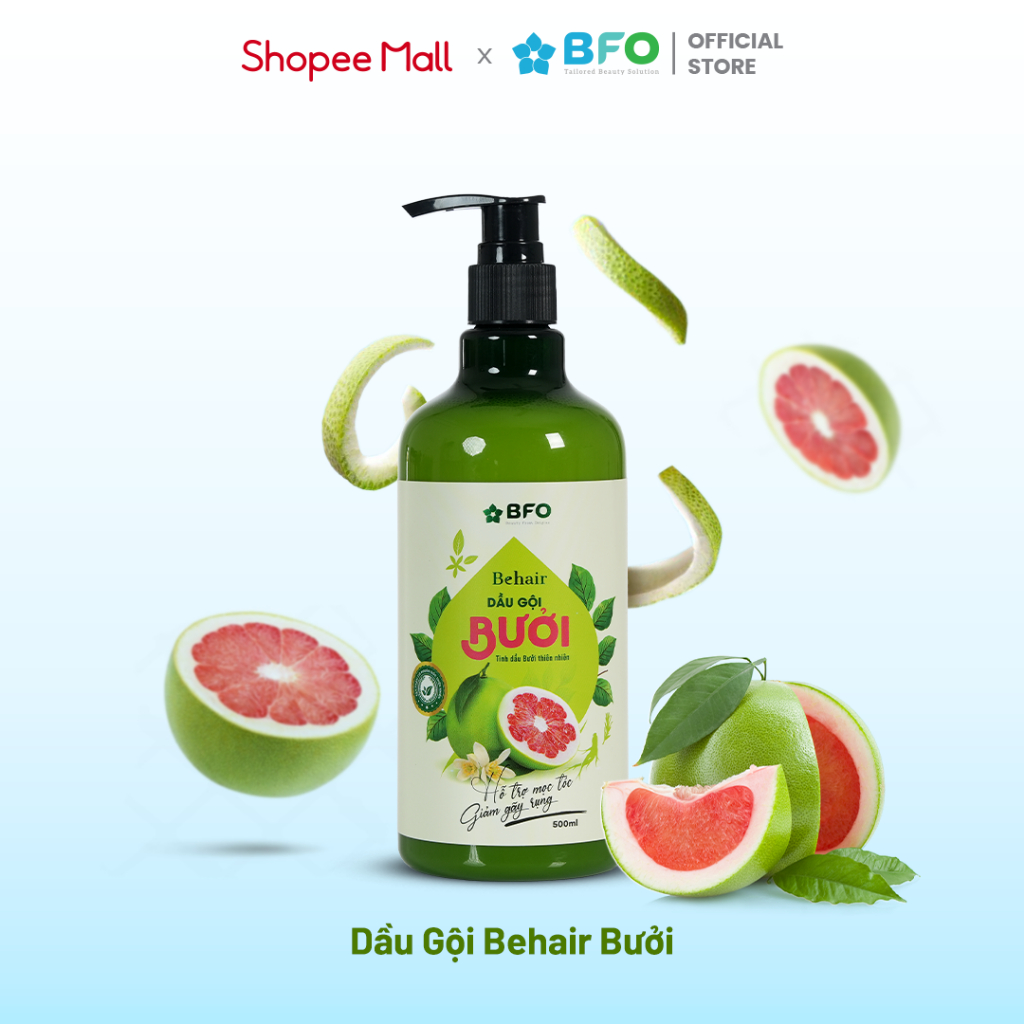 Ảnh Dầu Gội Bưởi Dưỡng Tóc Tinh Dầu Bưởi Mọc Tóc Phục Hồi Tóc BFO Behair 500ml 2