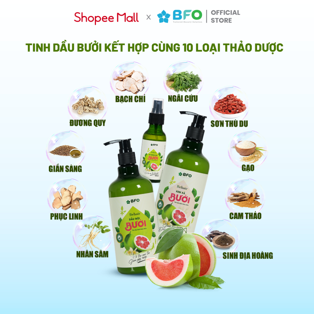 Ảnh Dầu Gội Bưởi Dưỡng Tóc Tinh Dầu Bưởi Mọc Tóc Phục Hồi Tóc BFO Behair 500ml 3