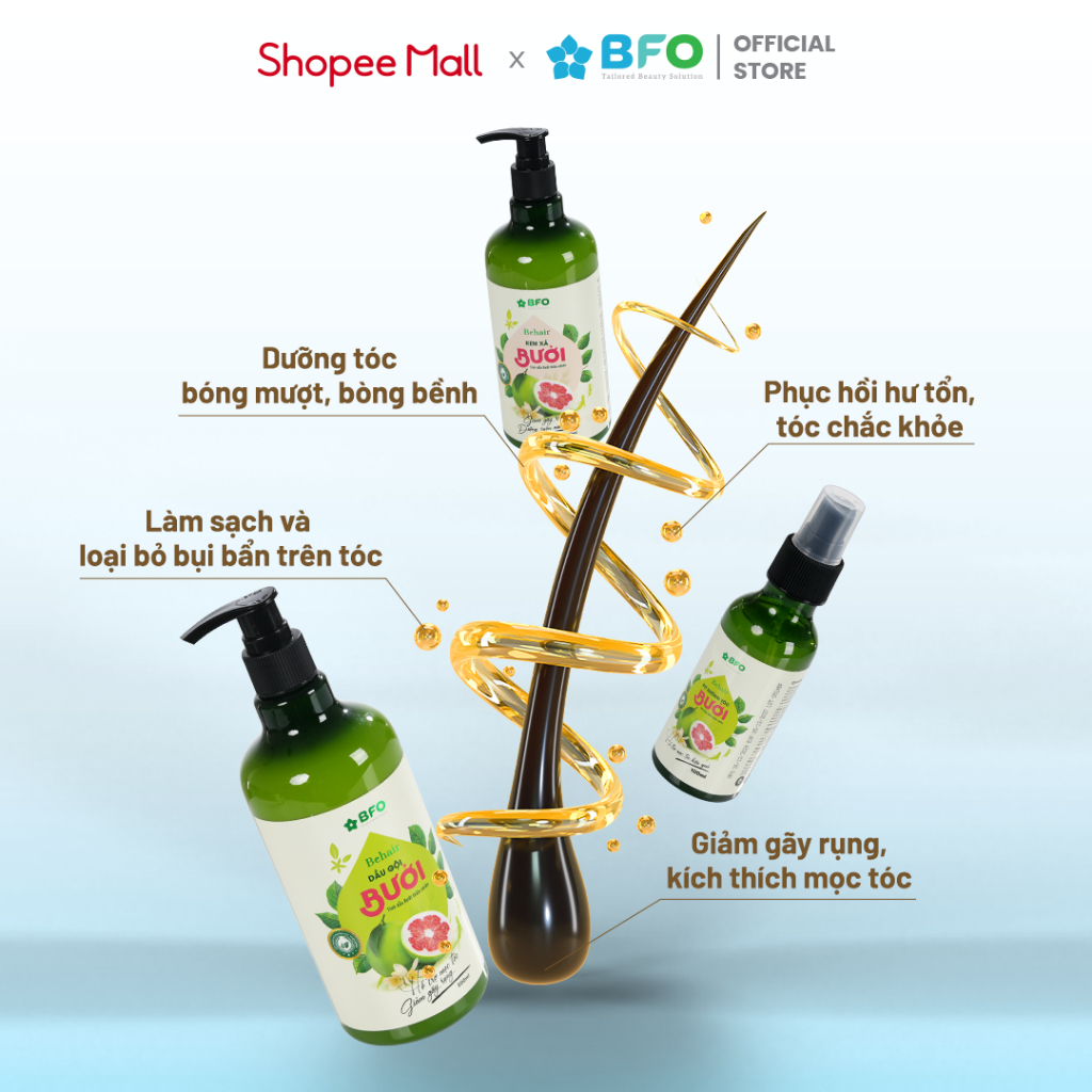 Ảnh Dầu Gội Bưởi Dưỡng Tóc Tinh Dầu Bưởi Mọc Tóc Phục Hồi Tóc BFO Behair 500ml 4