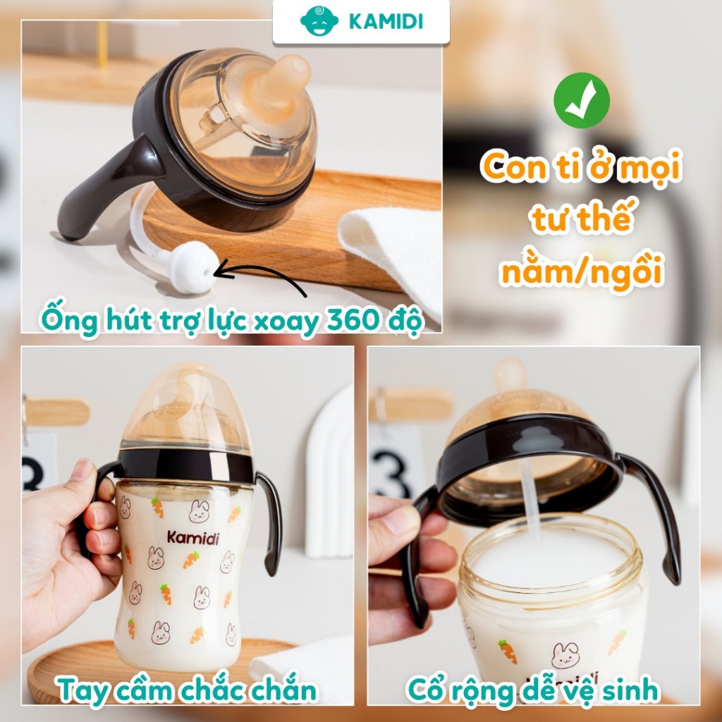 Ảnh Bình Sữa Kamidi Chất Liệu PPSU Họa Tiết Thỏ Dung Tích 210ml/300ml 4