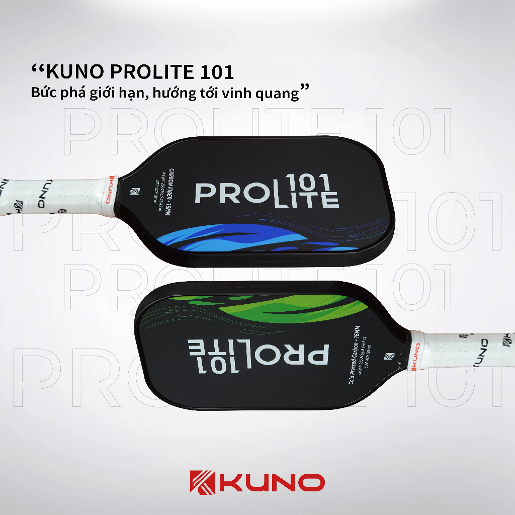 Ảnh Vợt Pickleball Kuno Prolite 101 Chính Hãng, bề mặt nhám, full carbon Fiber cao cấp, lối đánh tấn công 3