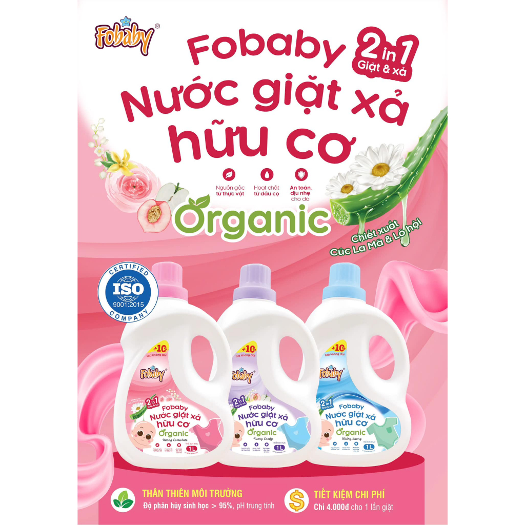 Nước Giặt Xả Fobaby 1000ml Hữu Cơ Cho Bé Lưu Hương Lâu, An Toàn Cho Bé N2
