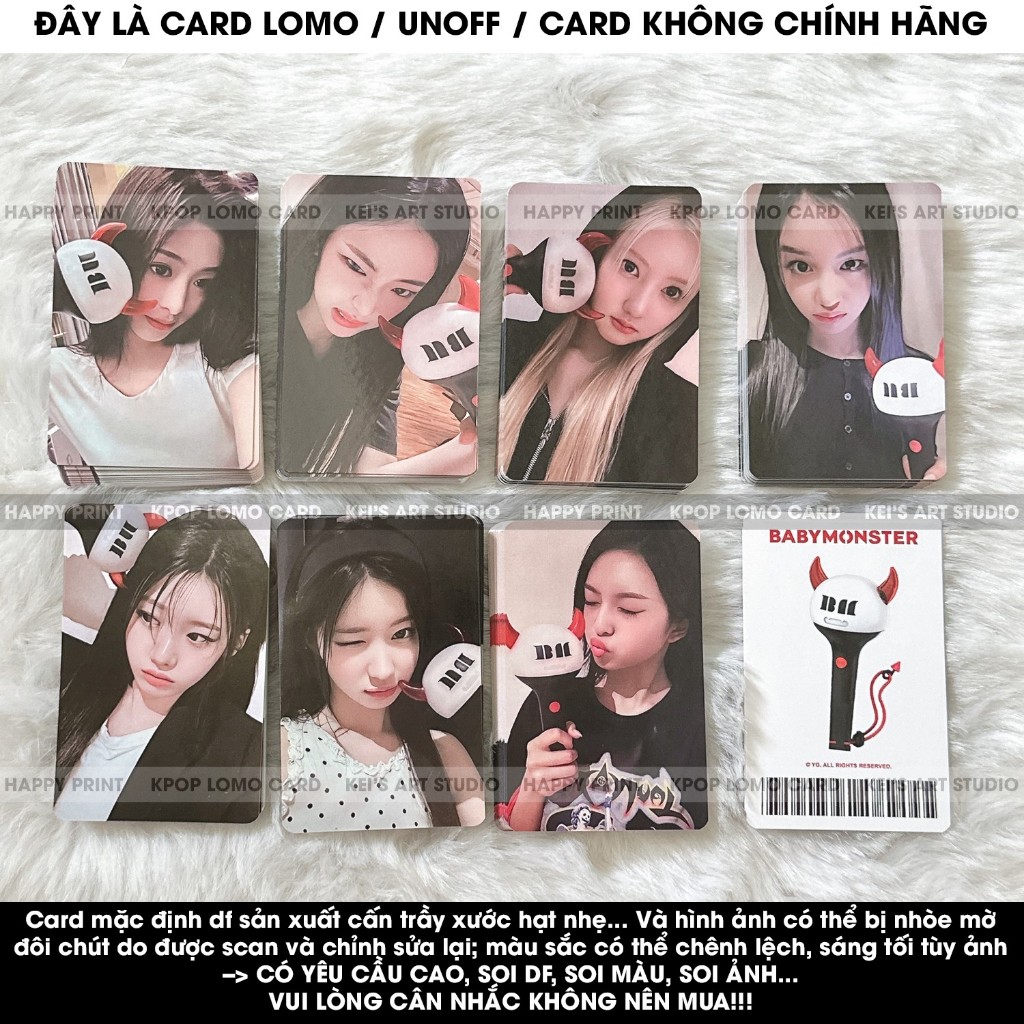 [CARD LOMO MUA 3 TẶNG 1] Thẻ ảnh babymonster lightstick: Ruka, Pharita, Asa, Ahyeon, Rami, Rora và Chiquita