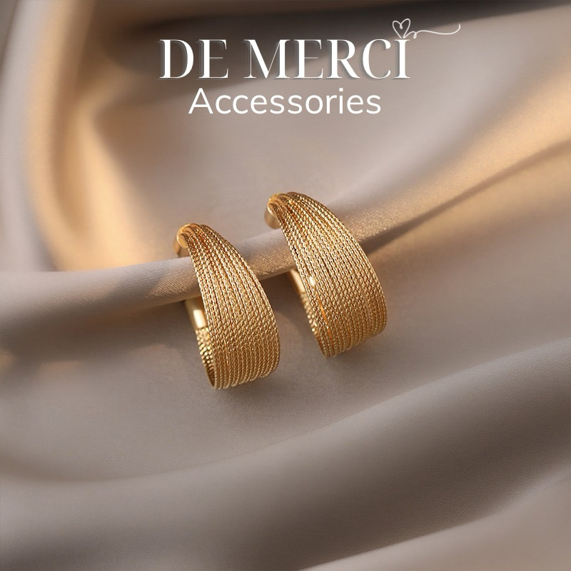 Khuyên tai nữ chuôi bạc 925 De Merci bông tai hình tròn lấp lánh phủ bóng phụ kiện trang sức nữ cá tính BT