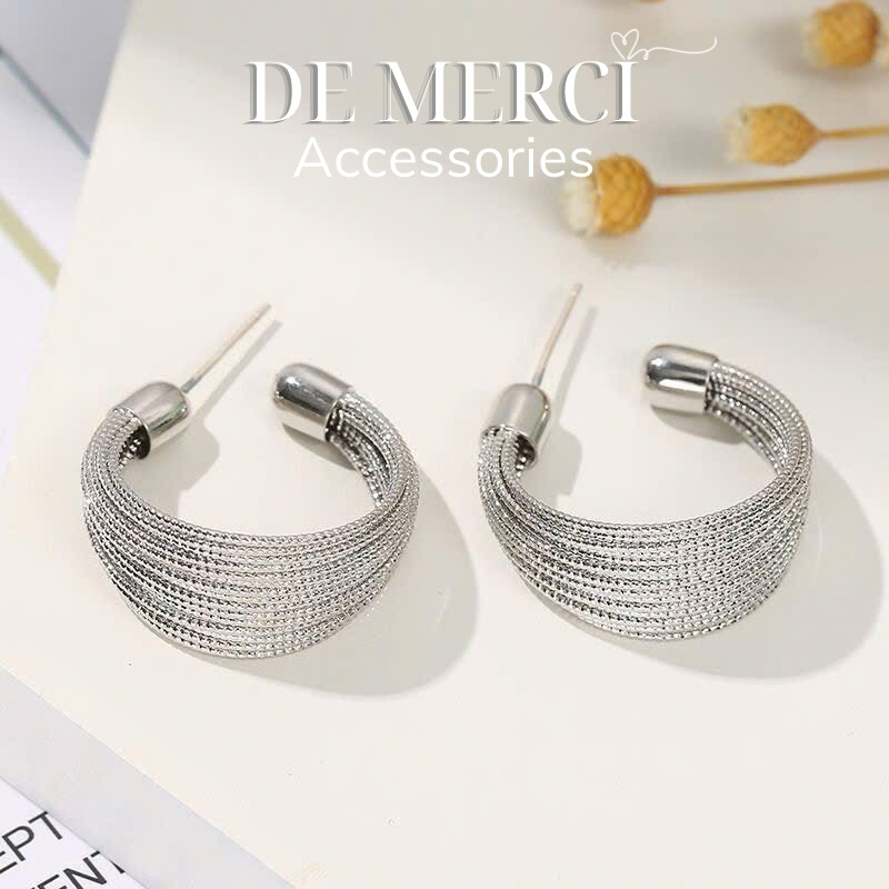 Khuyên tai nữ chuôi bạc 925 De Merci bông tai hình tròn lấp lánh phủ bóng phụ kiện trang sức nữ cá tính BT