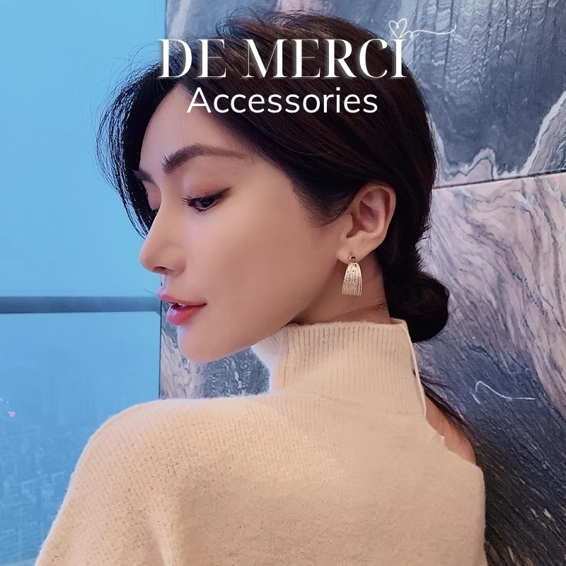 Khuyên tai nữ chuôi bạc 925 De Merci bông tai hình tròn lấp lánh phủ bóng phụ kiện trang sức nữ cá tính BT