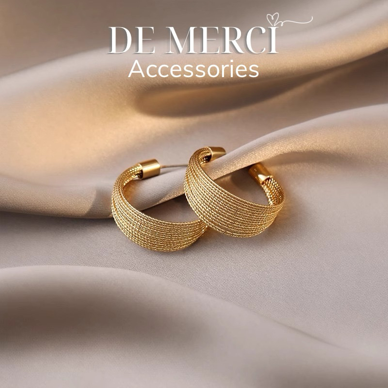 Khuyên tai nữ chuôi bạc 925 De Merci bông tai hình tròn lấp lánh phủ bóng phụ kiện trang sức nữ cá tính BT