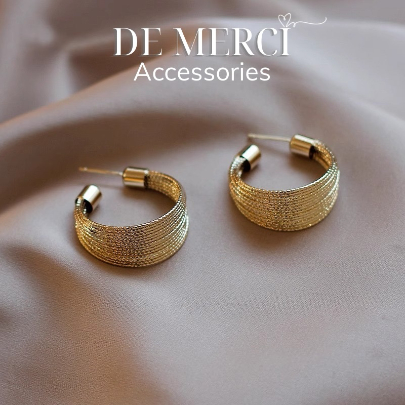 Khuyên tai nữ chuôi bạc 925 De Merci bông tai hình tròn lấp lánh phủ bóng phụ kiện trang sức nữ cá tính BT