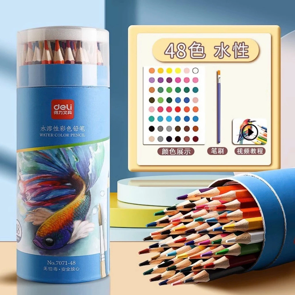 [Hỏa tốc HCM] Bút chì màu Deli gốc nước dạng cốc 7071 màu sắc tươi sáng 12/24/36/48 màu