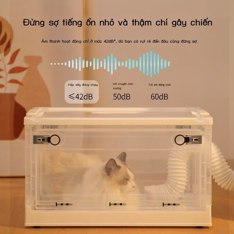 Combo máy sấy và hộp sấy lông chó mèo trong suốt đa năng tiện lợi