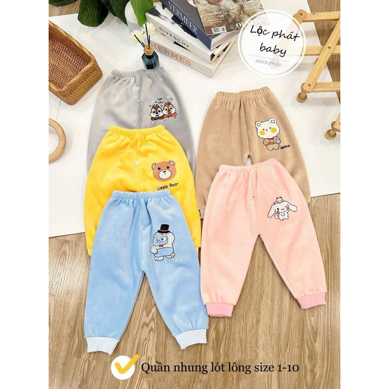 (1-2QN) Quần nhung lót lông siêu mềm mịn hình đáng yêu cho bé từ 3-13kg