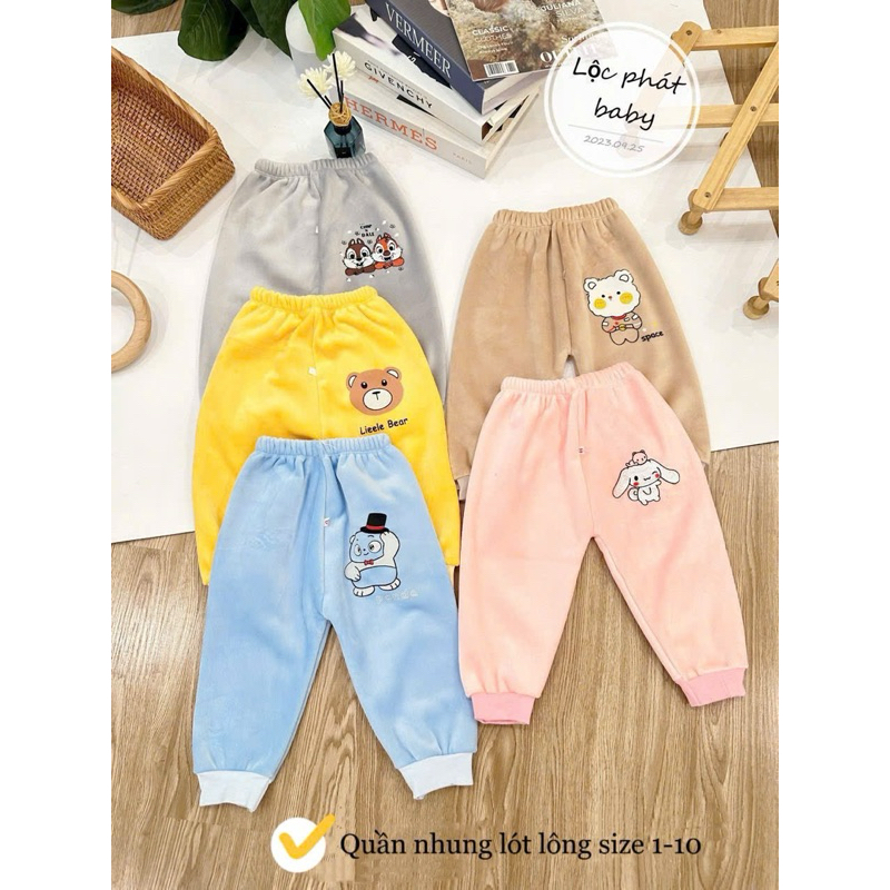(1-2QN) Quần nhung lót lông siêu mềm mịn hình đáng yêu cho bé từ 3-13kg