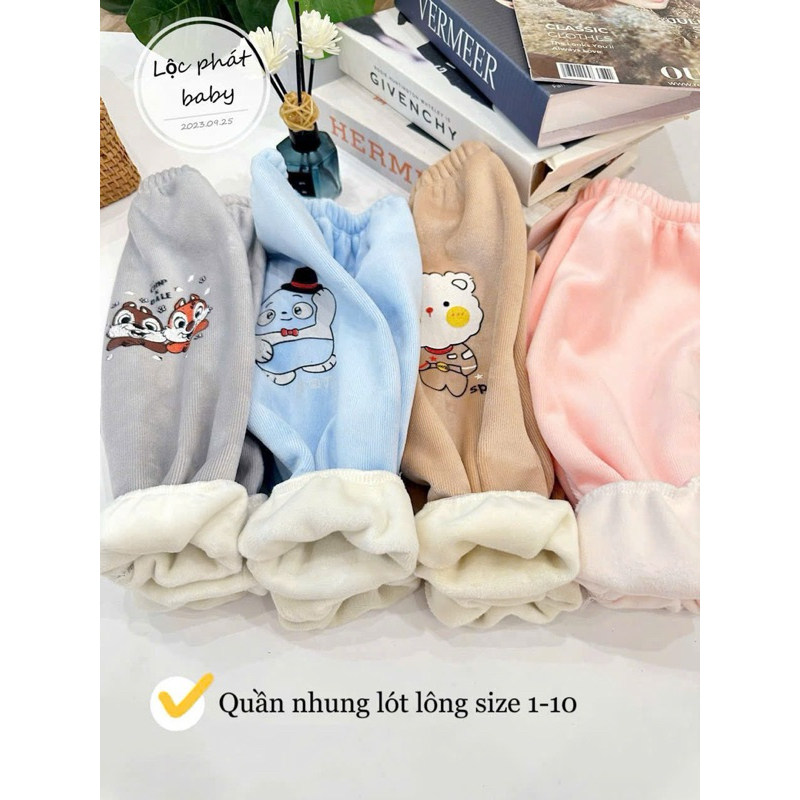 (1-2QN) Quần nhung lót lông siêu mềm mịn hình đáng yêu cho bé từ 3-13kg