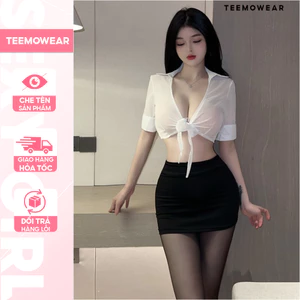 Set váy ngủ cosplay thư ký buộc trước gợi cảm, Đồ ngủ hóa trang thư ký sexy quyến rũ DN98