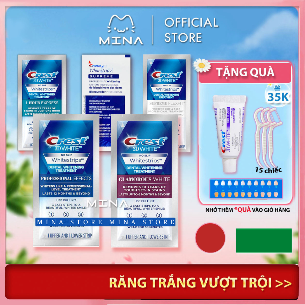 Miếng dán trắng răng Crest 3D White chính hãng Mỹ - Giúp răng trắng sáng vượt trội