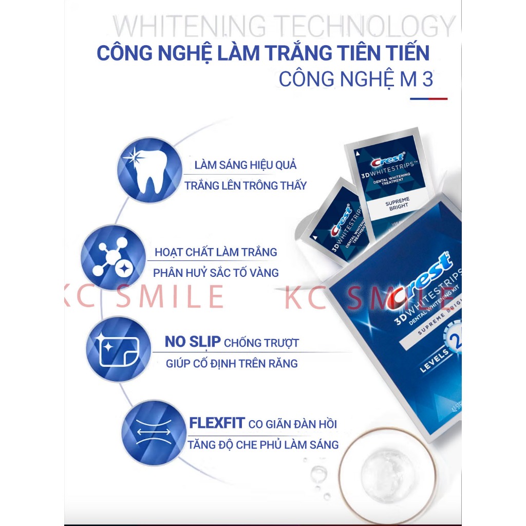Miếng dán trắng răng Crest 3D White chính hãng Mỹ - Giúp răng trắng sáng vượt trội
