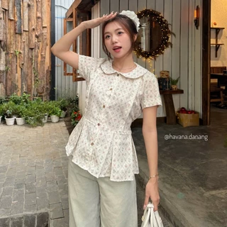 Áo kiểu babydoll CAILY cổ sen in hoạ tiết hoa nhí phối dây buộc điều chỉnh eo HAVANA AO390