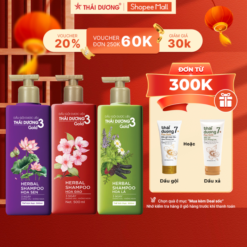 Ảnh Dầu gội thảo dược Thái Dương 3 - Chai 200ml, 500ml dành cho tóc gàu ngứa - Sao Thái Dương 2