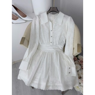 Đầm Nữ Khánh An Thiết Kế Dập Ly Xòe Nhẹ Chất Ren Mềm Mát Phối Nút Cách Điệu Duyên Dáng