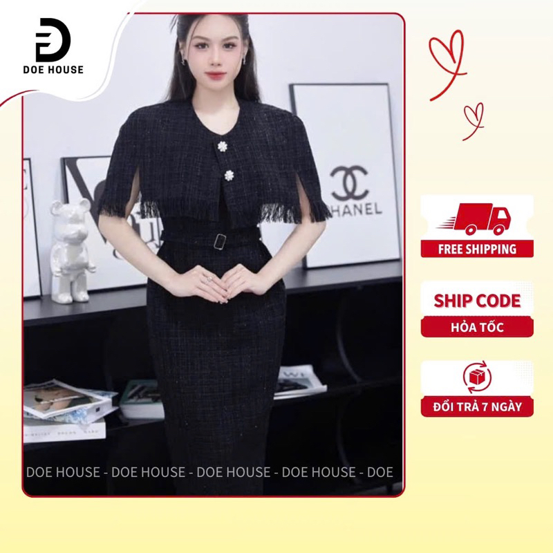 Váy dạ tweed ánh kim thiết kế sang trọng lịch lãm dành cho giới thượng lưu