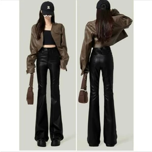 Thuy Lam Boutique - Quần da dáng dài cạp cao mã QC8879 Ống loe Nữ da lỳ Women Voi Pants