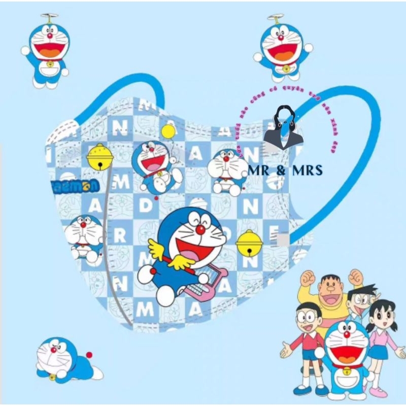 ( Set 10c) Khẩu Trang Hoạt Hình Doraemon - cho bé14kg - 25kg