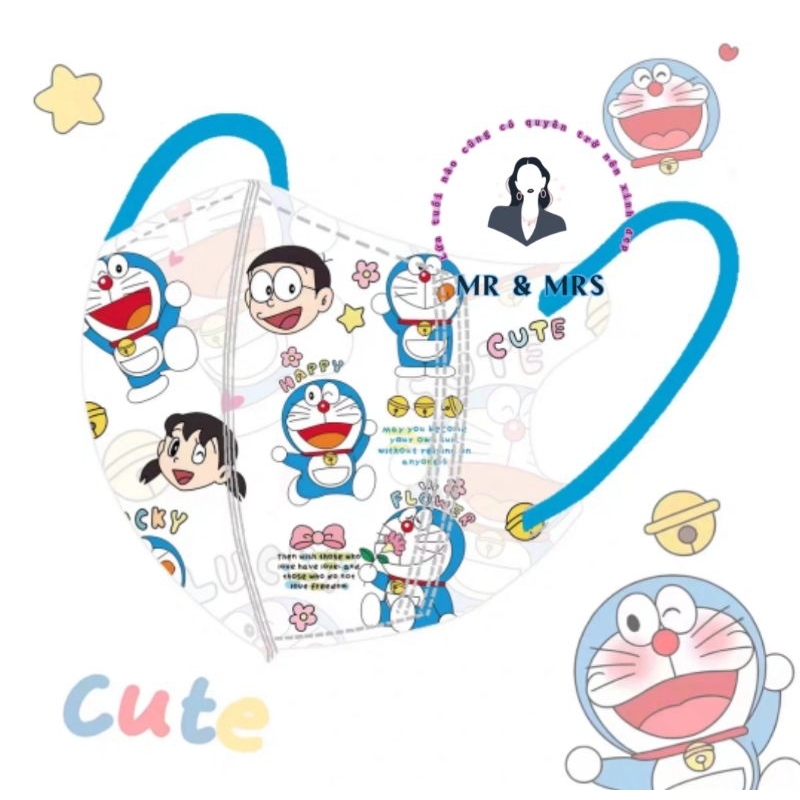 ( Set 10c) Khẩu Trang Hoạt Hình Doraemon - cho bé14kg - 25kg