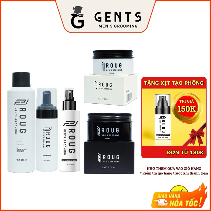 Sáp Vuốt tóc ROUG Matt - Matte Clay 90g, Gôm Hair Spray 250ml, Xịt tạo ...