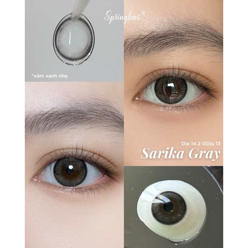 Kính áp tròng Sarika Gray xám xanh đen viền giãn nhẹ Silicone Hydrogel 1 tháng | Spring Lens