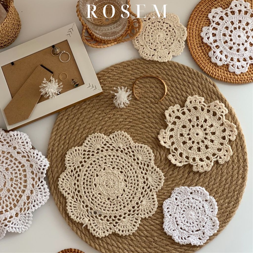 Tấm lót bình hoa bằng ren cotton trang trí bàn ăn làm phụ kiện chụp ảnh ...