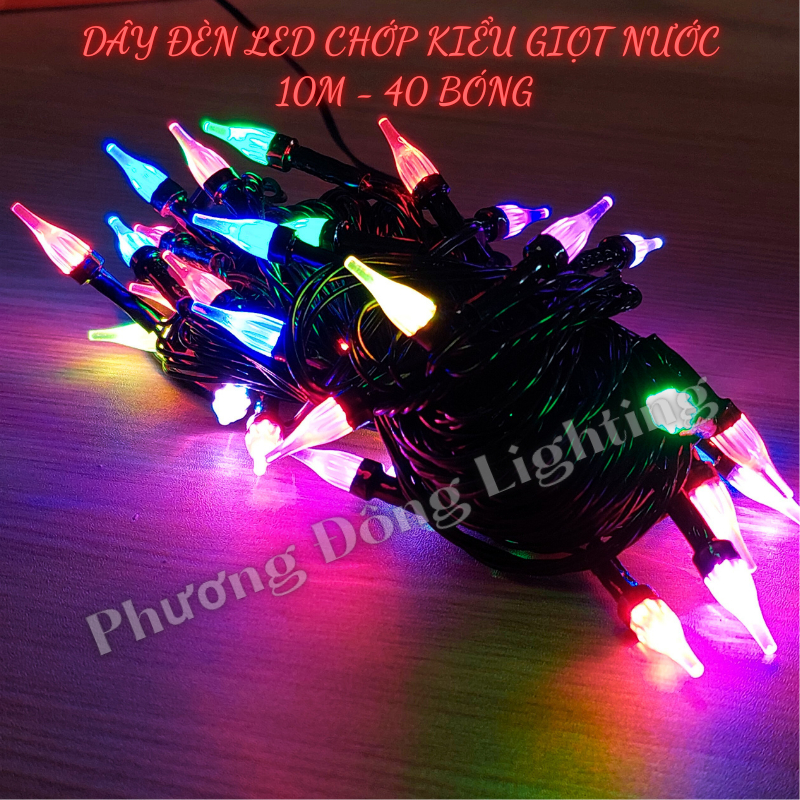 Dây đèn LED chớp Kiểu Giọt Nước 10m - 40 bóng - Trang trí Noel - Lễ - Tết