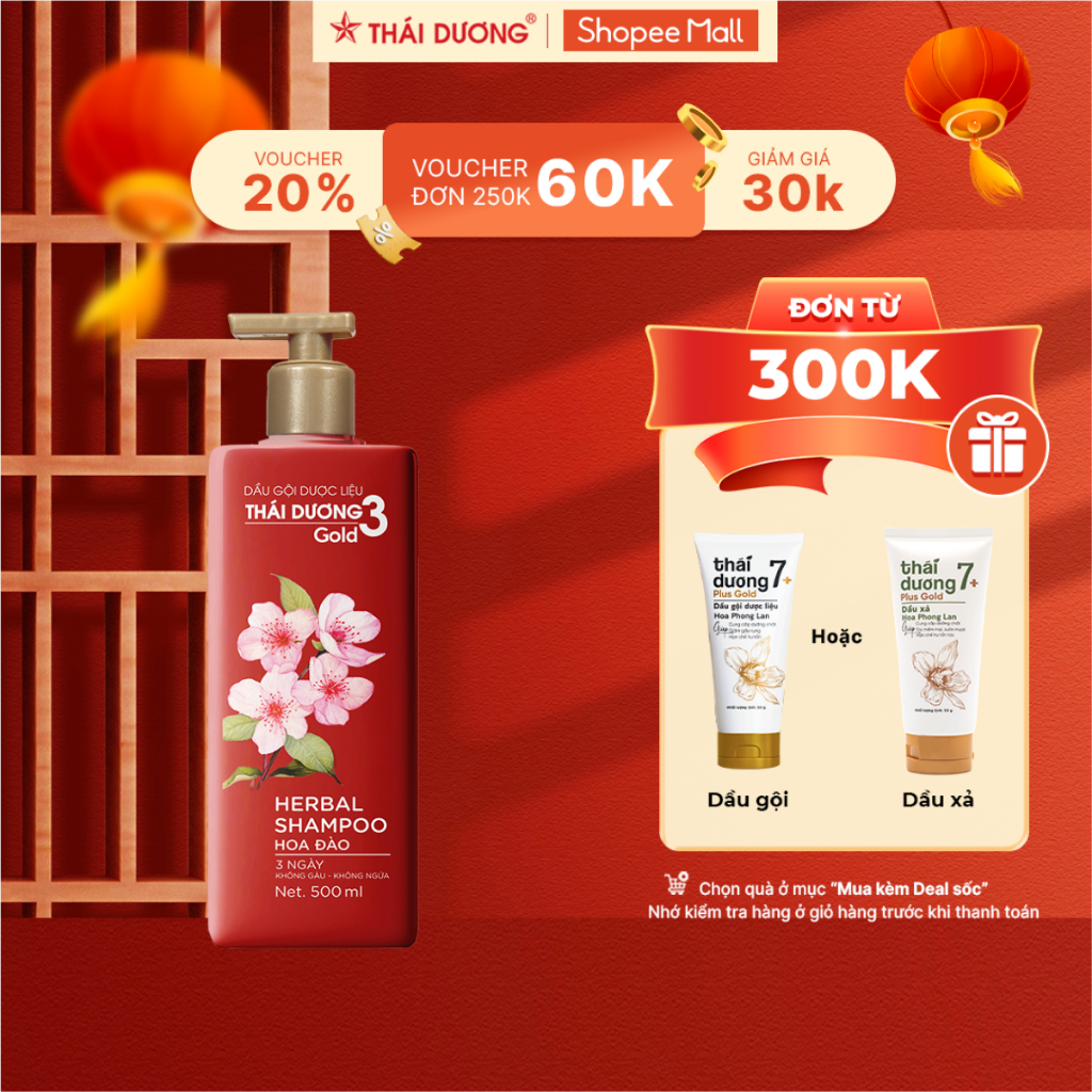 Ảnh Dầu gội Thảo dược Thái Dương 3 Gold Hoa Đào Chai 500ml, 333ml - Sao Thái Dương 2