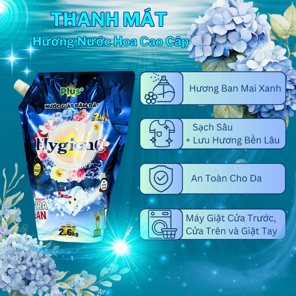 Ảnh Combo 2 Túi Nước Giặt Xả HygienC Plus 2.6Kg/Túi Hương Nước Hoa Làm Sạch Vết Bẩn 4