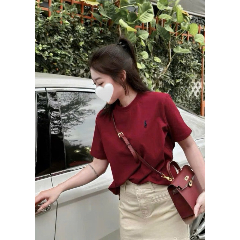 [New Hot] 004 Áo Thun Phông Nữ Cổ Tròn Đỏ Đô Thêu Ngựa Basic - Thiết Kế Đơn Giản Kèm Ảnh Thật