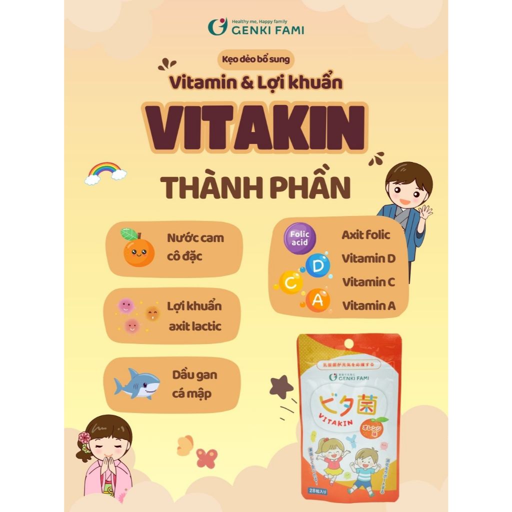 Ảnh Kẹo Dẻo Vị Cam Bổ Sung Vitamin và Lợi Khuẩn Genki Fami Nhật Bản 3