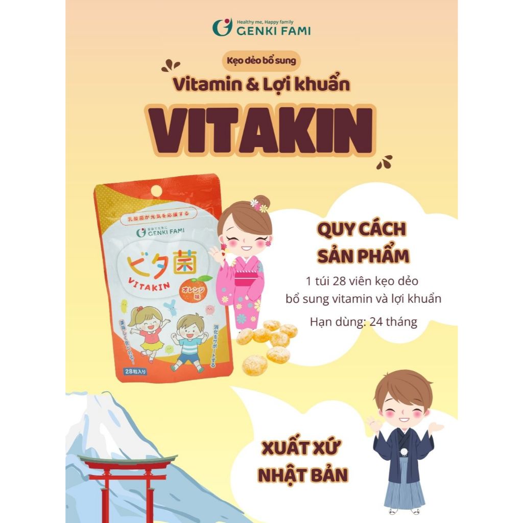 Ảnh Kẹo Dẻo Vị Cam Bổ Sung Vitamin và Lợi Khuẩn Genki Fami Nhật Bản 4