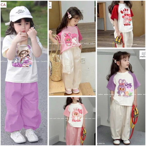 Đồ bộ hè bé gái siêu đẹp 13-45kg nhiều màu MLS. Đồ bộ hè quần dài kaki mềm kèm áo cotton 4 chiều hoạ tiết Baby Three