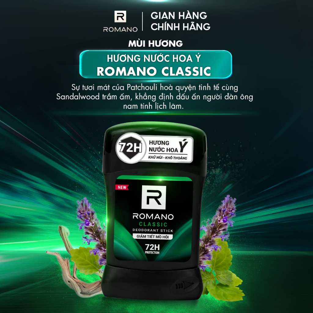 Ảnh Sáp ngăn mùi cho nam Romano 50g - Khử mùi 72H, lưu hương Ý dài lâu 1
