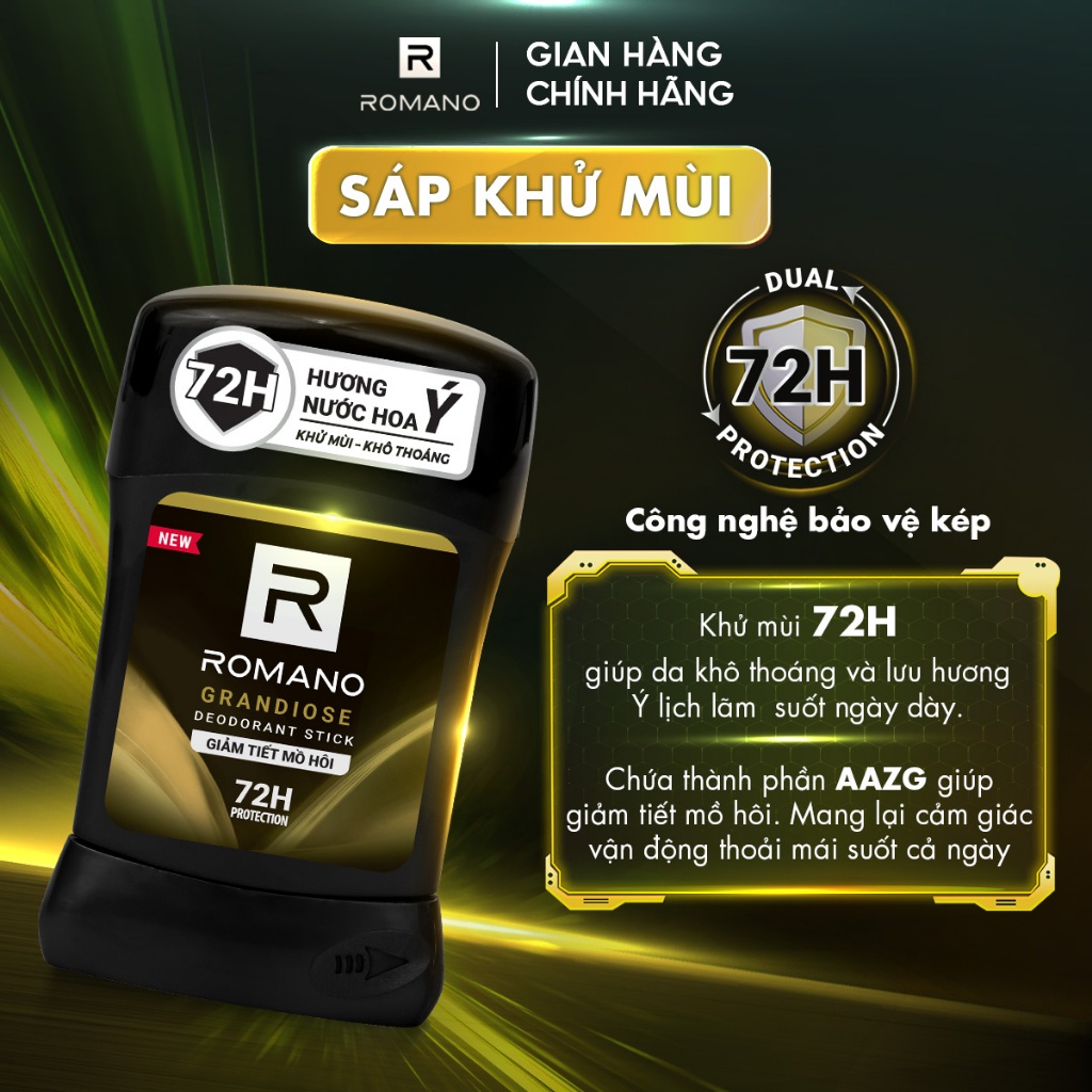 Sáp ngăn mùi cho nam Romano 50g - Khử mùi 72H, lưu hương Ý dài lâu