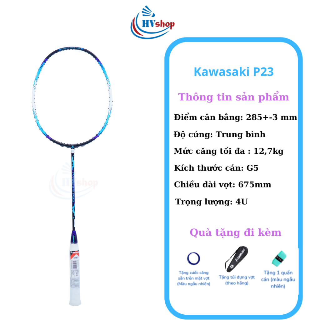 Vợt cầu lông Kawasaki P23, P25, 1973, 3570, P26, Aurora  tặng cước,bao đơn, quấn cán - HVShop